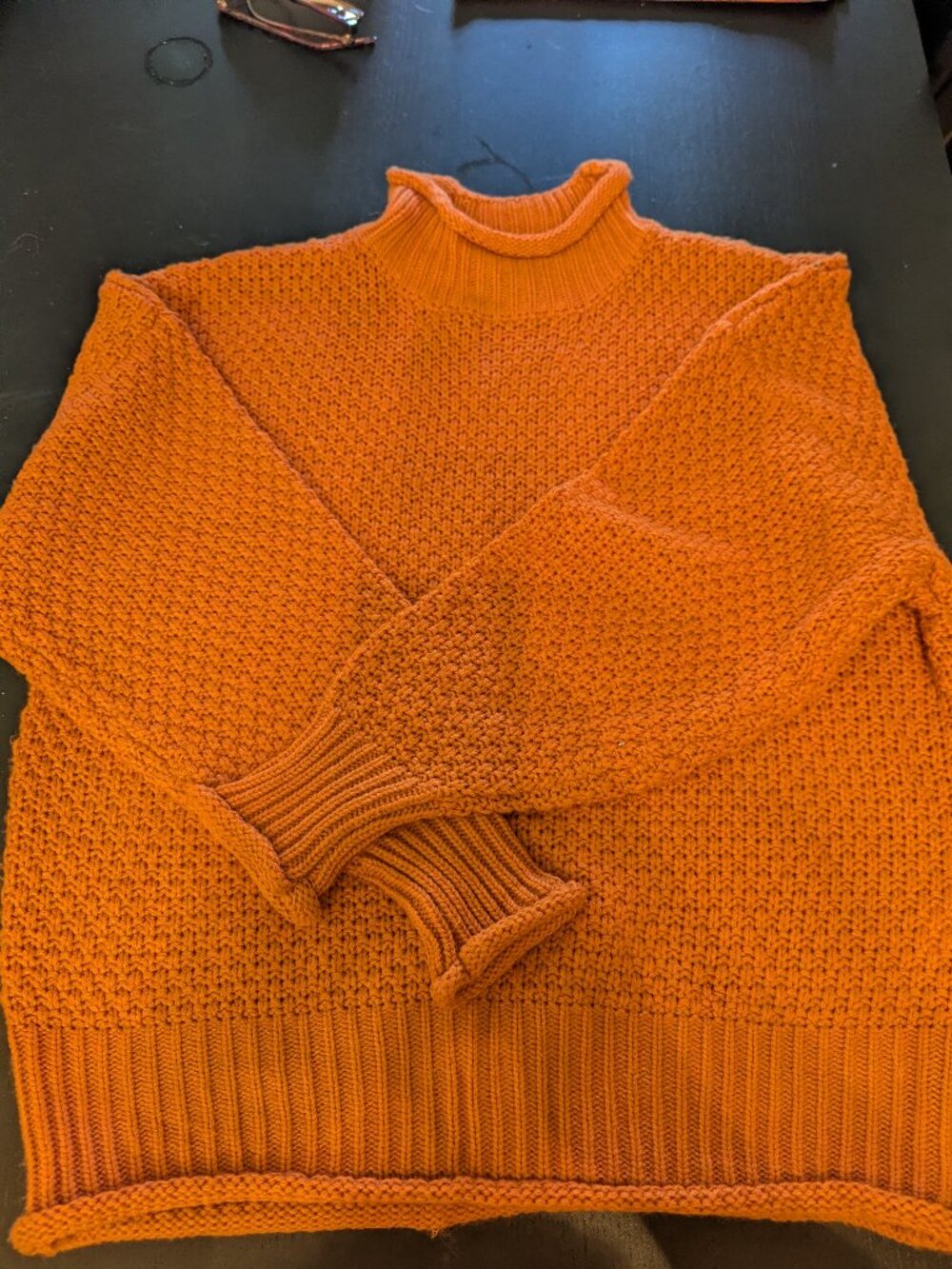 Orange Pumpkin Chunky Knit Oversized Sweater - Size Small